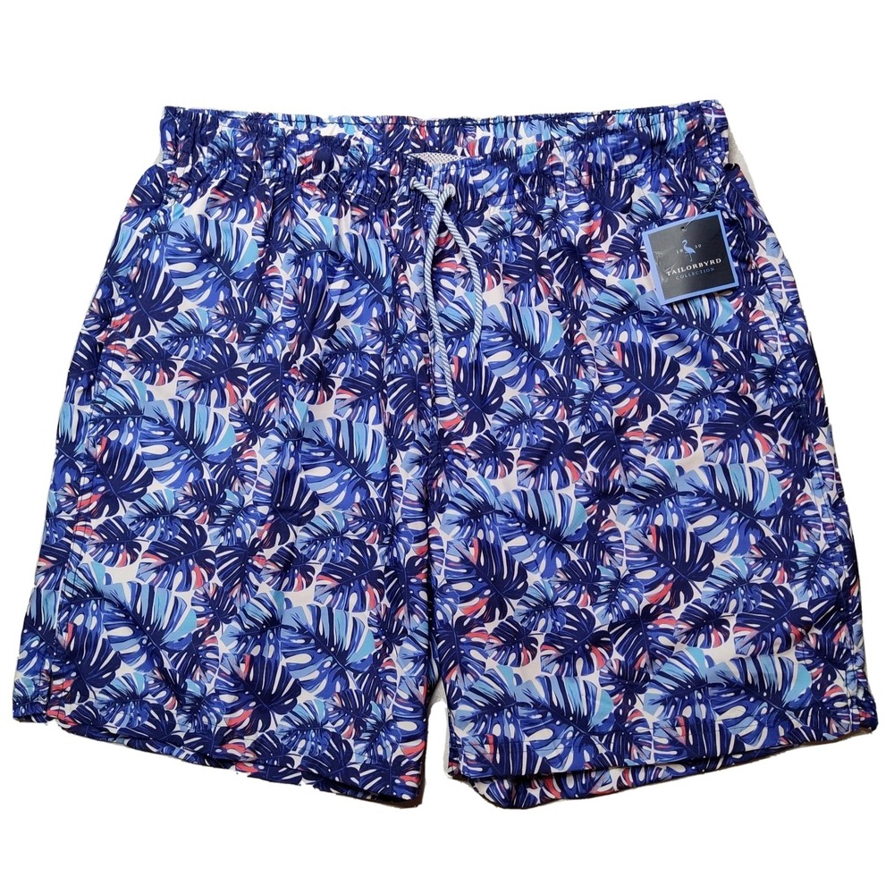 TAILORBYRD Men‎ Size XL Blue Leaf Allover Print Brief Lined 7" Swim Shorts NEW